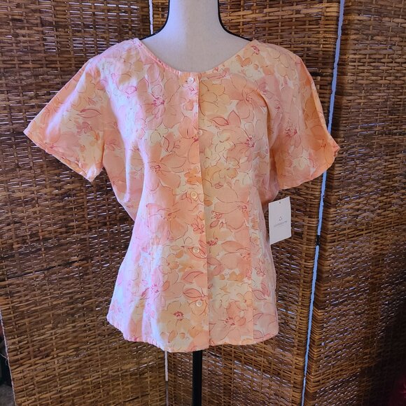 VTG NWT Liz Claiborne Lizsport Field of Flowers Blouse Linen Blend SZ L Button - Picture 1 of 5
